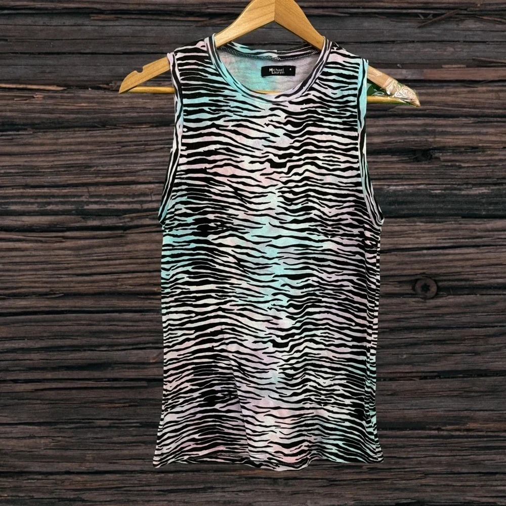 Michael Lauren Black and White Graphic Sleeveless Tank Top
